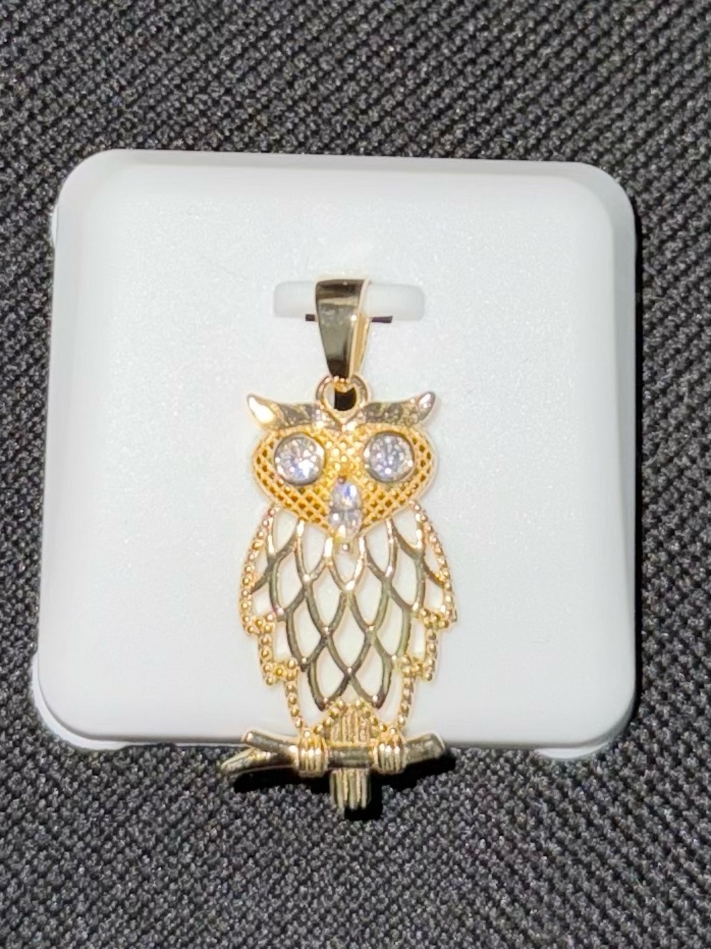 Genuine Moissanite Gold Owl Pendant